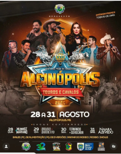 Imagem da notícia Festa mais esperada de Alcinópolis terá shows de Fernando e Sorocaba, Naiara Azevedo, Munhoz e Mariano e outros artistas